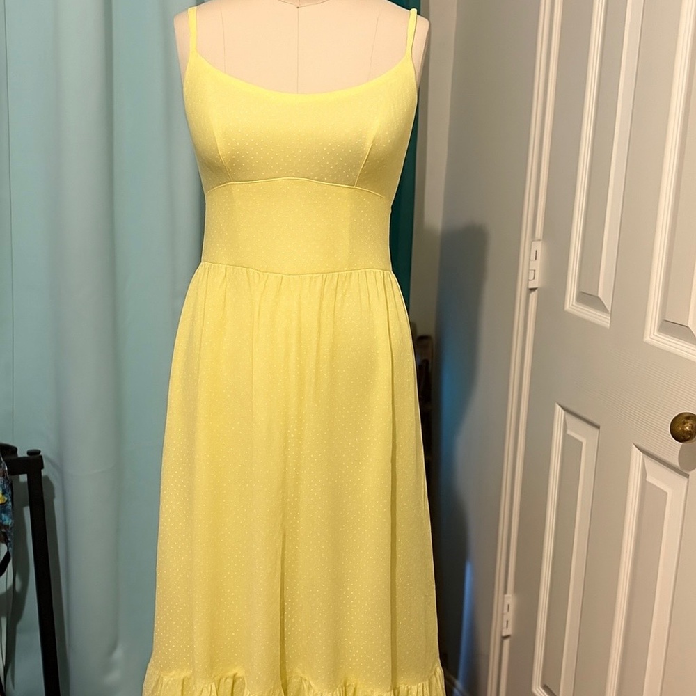 True Vintage 1950s Yellow Cotton Voile Dress – Flocked Dotted Swiss – Size M